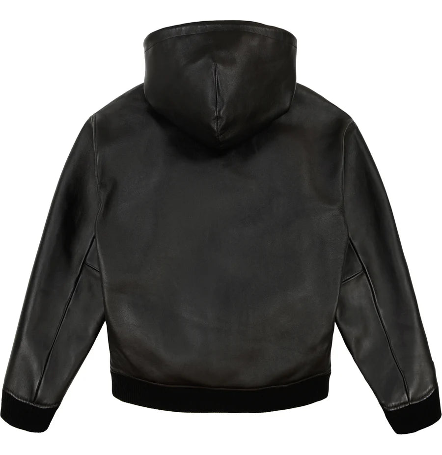 Avirex SCRIPT LEATHER HOODIE (Black)