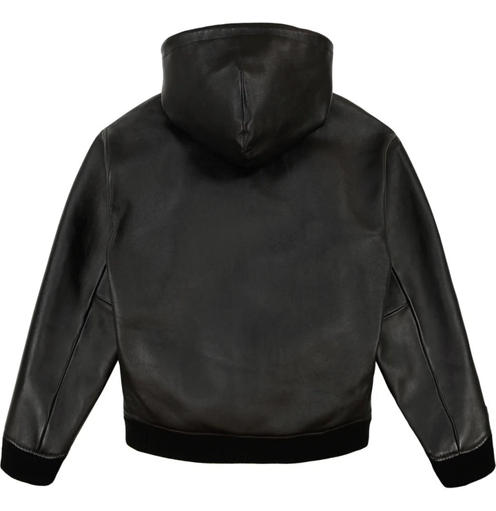 Avirex SCRIPT LEATHER HOODIE (Black)