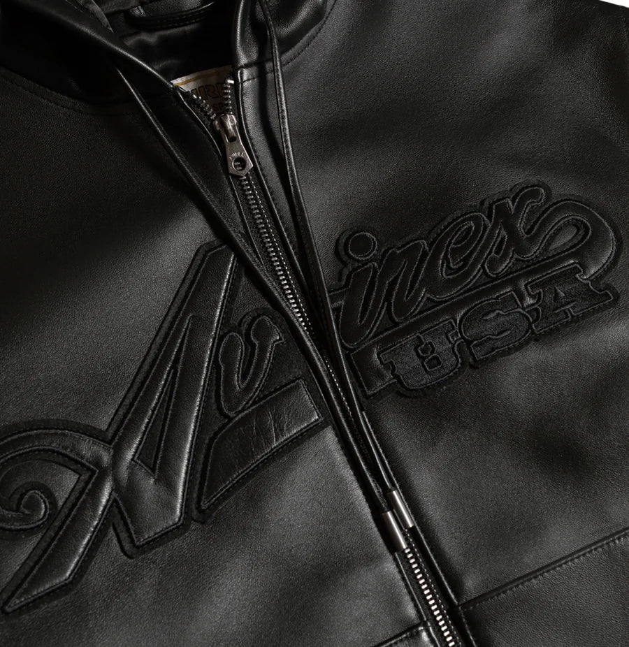 Avirex SCRIPT LEATHER HOODIE (Black)