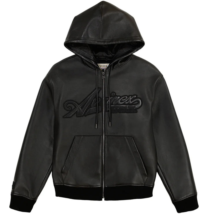 Avirex SCRIPT LEATHER HOODIE (Black)